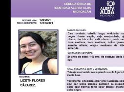 Autoridades alertaron por la desaparición de la joven. FACEBOOK/AlertaAlbaMichoacan