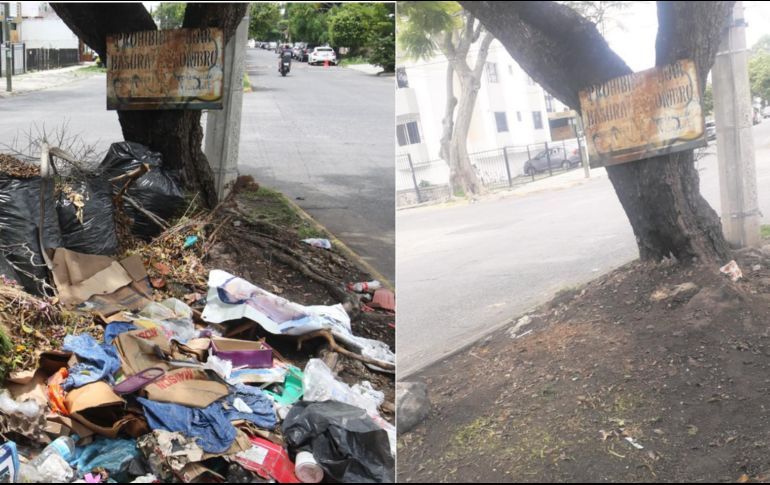 Espacio sobre Andrés Terán y la esquina con Compostela. Tras el reporte, la basura fue retirada del sitio. EL INFORMADOR/A. Camacho/ESPECIAL