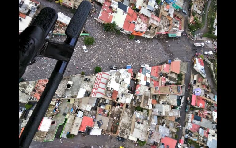 Vista de una zona inundada captada ayer durante un sobrevuelo de valoración de daños por parte de autoridades de Zapopan. TWITTERq@/PoliciaZapopan