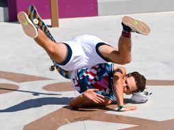 Jagger Eaton, de Estados Unidos, en la competencia de skateboarding street. AFP/M. Bernetti