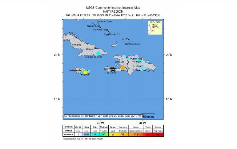 El sismo se registró a las 08.29 hora local (12.29 GMT) y tuvo una profundidad de 10 kilómetros, de acuerdo con la información. EFE / USGS