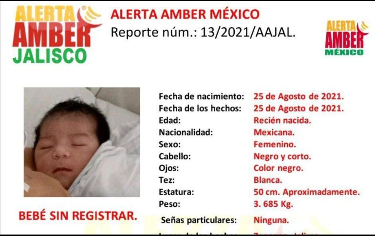 De acuerdo a la ficha emitida por las autoridades, la mujer tiene entre 35 y 45 años de edad, de tez morena clara y se considera que la integridad de la bebé se encuentra en riesgo. ESPECIAL