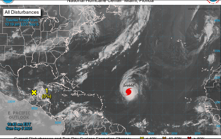 Expertos pronostican pocos cambios en la fuerza de “Larry” durante los próximos días. ESPECIAL / nhc.noaa.gov