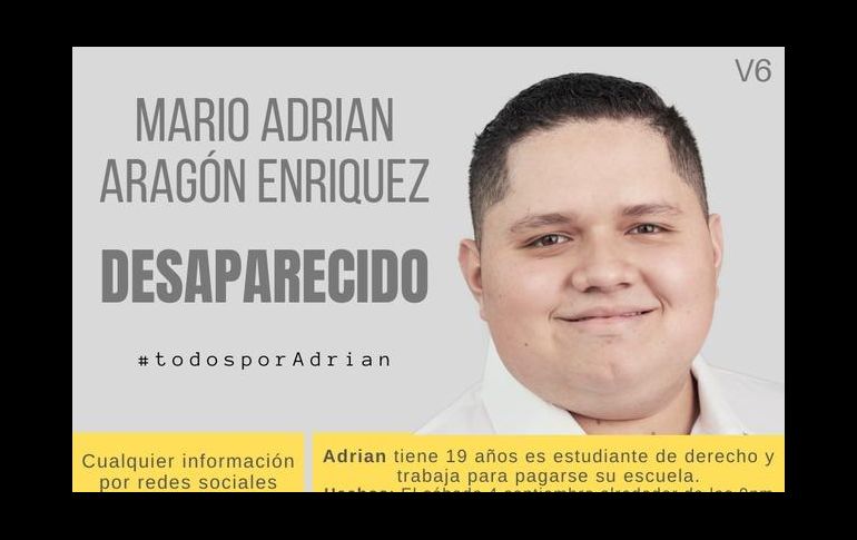 En redes sociales, han creado el hashtag #TodosPorAdrian para pedir a usuarios que brinden cualquier información. ESPECIAL / TWITTER