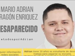 La desaparición del joven generó movilización en redes sociales, donde se impulsó el hashtag #TodosPorAdrian. ESPECIAL