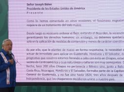 AMLO leyó en su rueda de prensa diaria la carta que envió al de Estados Unidos el 9 de septiembre. SUN / E.Hernández