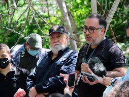 Alejandro Encinas y Omar Gómez Trejo durante la rueda de prensa en el municipio de Cocula, estado de Guerrero. EFE/Secretaría de Gobernación