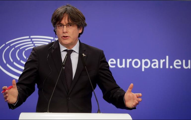 Fotografía del 9 de marzo de 2021 del expresidente de Cataluña, Carles Puigdemont, durante una rueda de prensa en el Parlamento Europeo en Bruselas. EFE/ARCHIVO