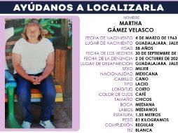 Autoridades pidieron a la ciudadanía comunicarse al 30304949 o 911en caso de tener alguna información sobre Martha. ESPECIAL /