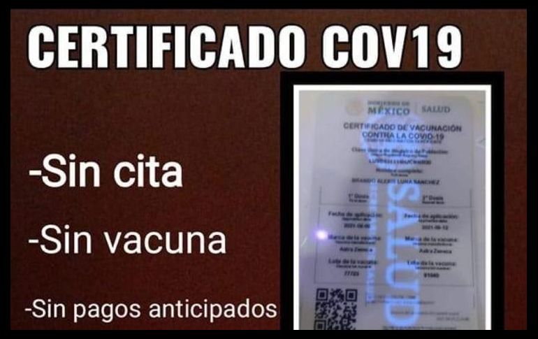 Sin vacunarte. Algunos usuarios de Facebook han estado promocionando el certificado de vacunación, sin necesidad de haberte vacunado. Cortesía