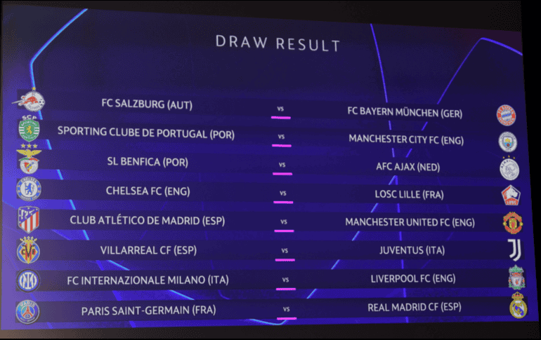 Definidos. Al repetir el sorteo, así quedó definida la serie de octavos de final de la Champions League. EFE