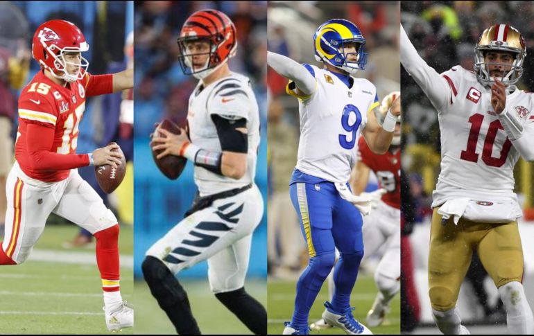 UN BOLETO. Patrick Mahomes, Joe Burrow, Matthew Stafford y Jimmy Garoppolo buscarán el pase al Super Bowl.  ESPECIAL