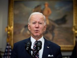 En un discurso desde la Casa Blanca después de confirmar en un comunicado que una operación estadounidense había acabado con la vida de Abu Ibrahim al Hashimi al Qurashi. EFE / A. Drago