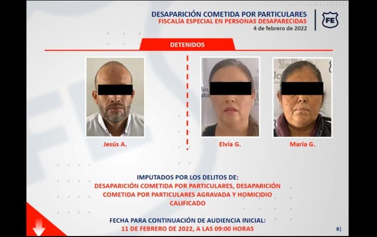 Los sospechosos enfrentan cargos por desaparición cometida por particulares, desaparición con su agravante y homicidio calificado. ESPECIAL