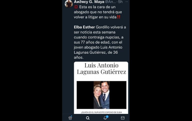 Usuarios reaccionaron a la boda de Elba Esther con el abogado Luis Antonio Lagunas.TWITTER