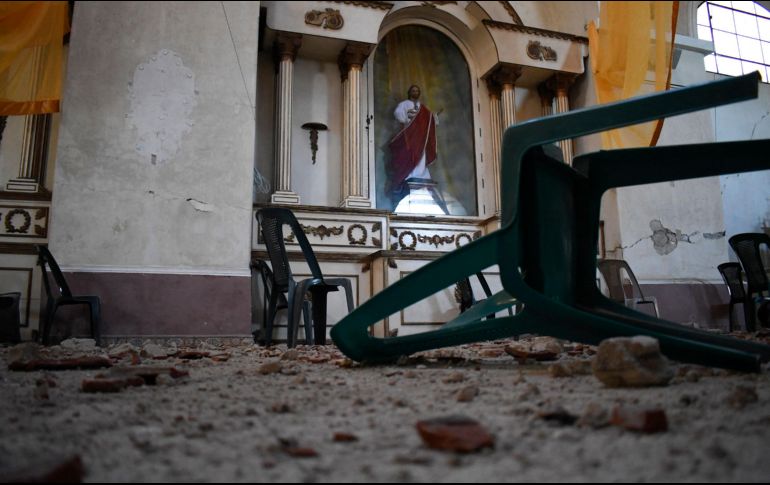 Vista de la iglesia de San Juan Obispo dañada luego del sismo de magnitud 6.2 en Guatemala. AFP / J. Ordóñez