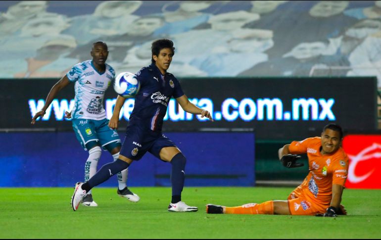 Fue durante el Clausura 2021 cuando Chivas derrotó a León por última vez (3-1) con goles de Jesús Sánchez, José Juan Macías (foto) y Alejandro Mayorga. IMAGO7