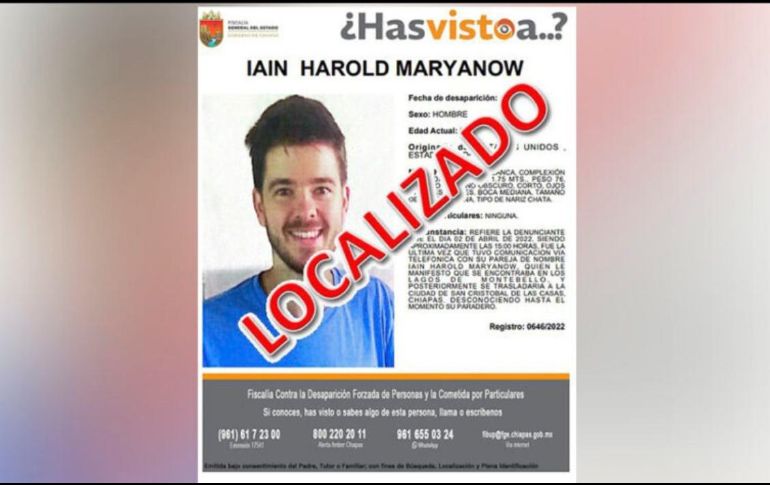 Detallan que el último contacto telefónico de Iain Harold fue con su novia el 2 de abril aproximadamente a las 15:00 horas. ESPECIAL