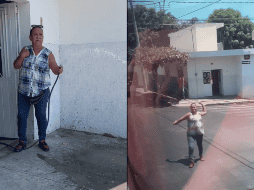 Al parecer, un grupo de turistas fue mojado por la propietaria de un domicilio por resguardarse del sol en su banqueta. FACEBOOK: Karla Romo