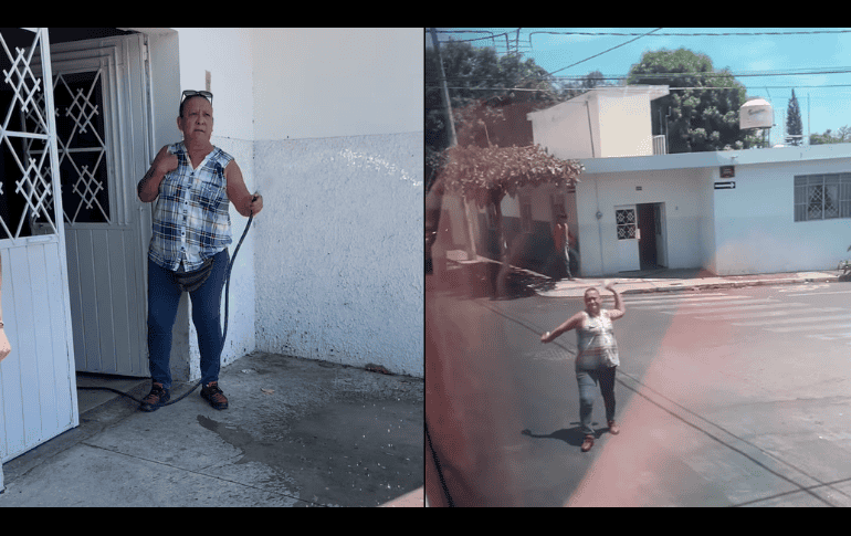 Al parecer, un grupo de turistas fue mojado por la propietaria de un domicilio por resguardarse del sol en su banqueta. FACEBOOK: Karla Romo