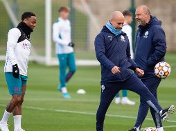 El título de Champions se le ha negado a Pep Guardiola con el Manchester City, y en esta ocasión hay un obstáculo complicado en la figura del Real Madrid. EFE/P. Powell