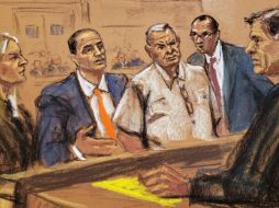 Reproducción fotográfica de un dibujo realizado por la artista Jane Rosenberg en el juicio de García Luna en Nueva York. EFE/ARCHIVO