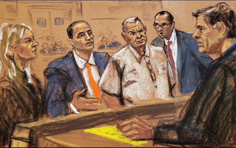 Reproducción fotográfica de un dibujo realizado por la artista Jane Rosenberg en el juicio de García Luna en Nueva York. EFE/ARCHIVO