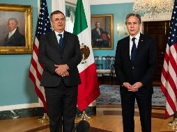 El canciller Marcelo Ebrard y el secretario de Estado de EU, Antony Blinken ofrecieron una rueda de prensa conjunta donde informaron los avances de su reunión. AP/M. Balce