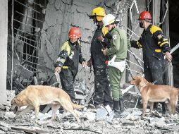 Binomios de rescate buscan entre los escombros señales de vida. AFP