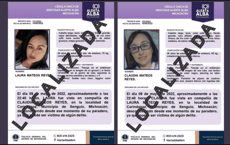 Las jóvenes tenían 30 y 26 años de edad, y según sus familiares, ambas estaban en su casa cuando fueron sustraídas por un grupo de hombres armados. TWITTER / @AlertaAlbaMich