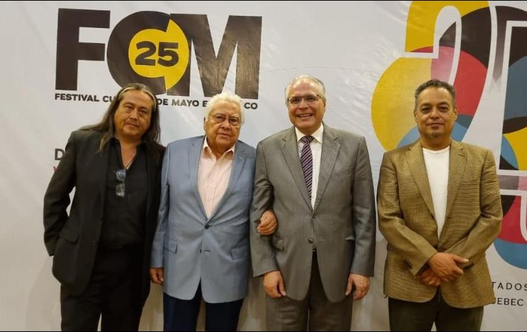 En la conferencia de prensa estuvieron Francisco Flores, director de la Orquesta Per Sempre Appassionato; José Guadalupe Flores, maestro y director orquestal; Sergio Alejandro Matos, director del Festival Cultural de Mayo, y el guitarrista David Mozqueda. CORTESÍA