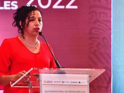 La titular del Servicio Meteorológico Nacional (SMN), Alejandra Méndez Girón, habla durante una conferencia de prensa en la Ciudad de México. EFE/SMN