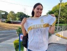 Karen Romero, de 21 años, aficionada de Tigres se mostró optimista de que su equipo saque la ventaja de visitante en el duelo de Ida. EL INFORMADOR/E. GÓMEZ