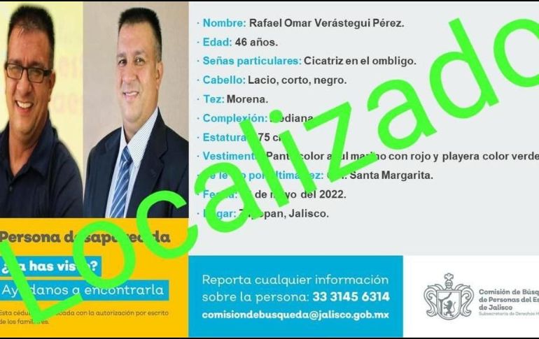 El maestro habí sido visto por última vez el pasado domingo por el rumbo de la colonia Santa Margarita, en Zapopan. FACEBOOK / Comisión de Búsqueda de Personas del Estado de Jalisco