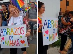 La madre salió junto a su hija con un cartel que decía 