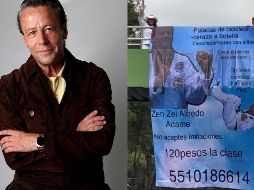 Los influencers colocaron la manta promocionando clases de Karate impartidas por Adame, además de agregar clases de DJ y de publicar el supuesto número telefónico del actor. ESPECIAL  