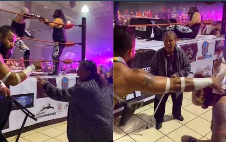 La aficionada no pudo soportar más y salió en defensa de otro luchador herido. ESPECIAL/CAPTURA DE VIDEO