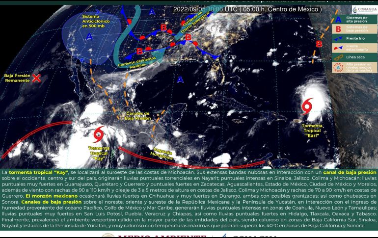 Las lluvias puntuales torrenciales también caerán en Nayarit, Sinaloa, Colima y Michoacán. ESPECIAL / smn.conagua.gob.mx