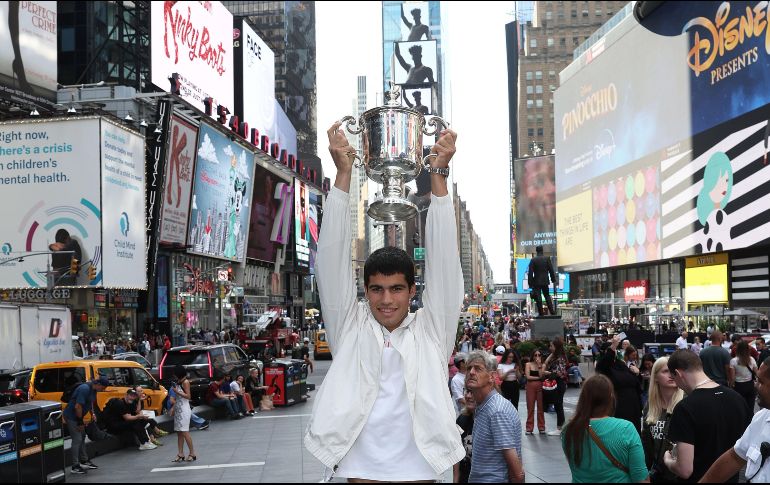 Carlos Alcaraz celebró su título en Times Square, en Nueva York. AFP/J.Finney