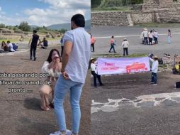 El romántico momento fue captado por una turista que por coincidencia se encontraba en la zona arqueológica. Imagen: Captura de Pantalla