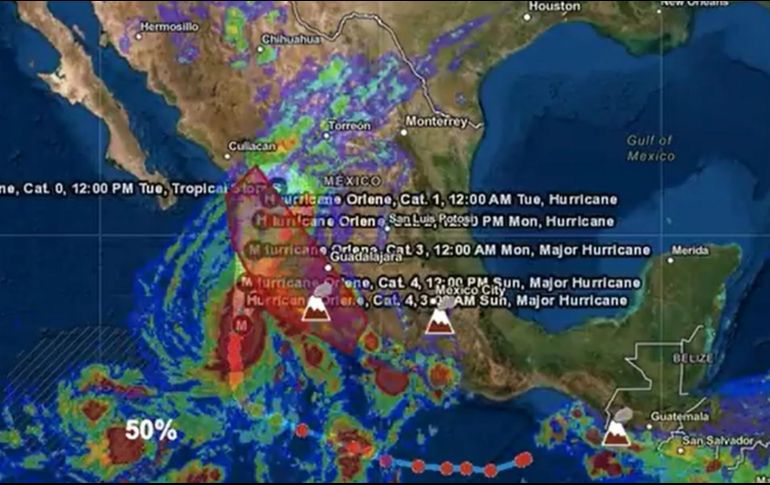 El fenómeno se encuentra a 185 kilómetros de Punta Pérula y a 195 de Cabo Corrientes. TWITTER/CNPC_MX