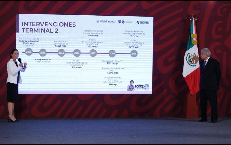 Claudia Sheinbaum detalló las obras de rehabilitación del AICM durante la conferencia mañanera de este martes. ESPECIAL