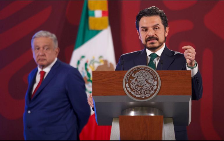 El director del IMSS, Zoé Robledo, participa en la conferencia mañanera del Presidente López Obrador este martes. SUN/G. Espinosa