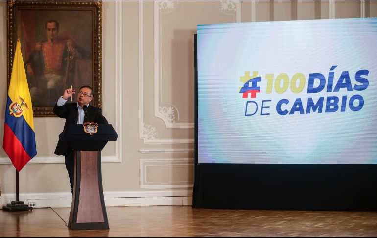 El presidente Gustavo Petro dando su informe de 100 días en el mandato en Colombia. AP/I. VALENCIA