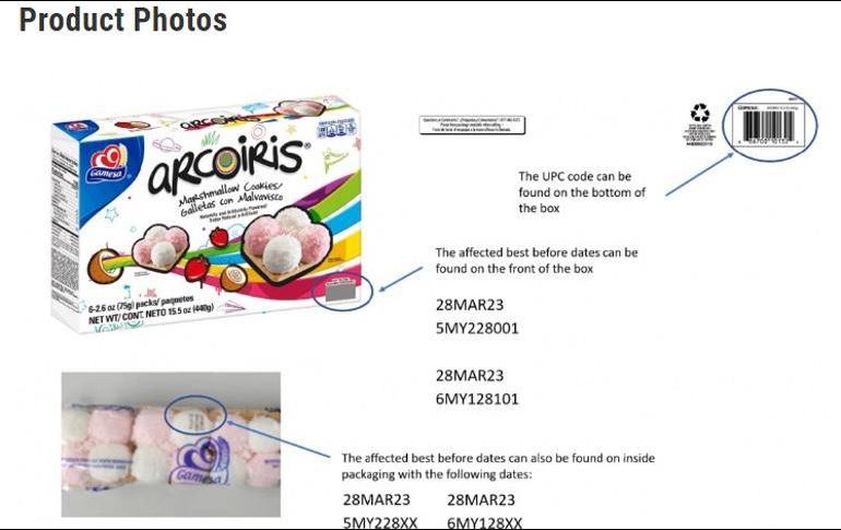 La FDA alertó que los paquetes de galletas Arcoíris se distribuyeron en almacenes de California y Texas, por lo que pudo haber llegado a los consumidores. ESPECIAL / FDA