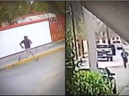 Con la puerta abierta aún, la patrulla avanza y la víctima corre detrás de ellos. ESPECIAL/CAPTURA DE VIDEO