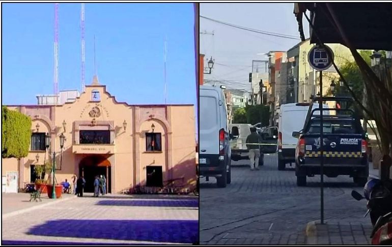 El oficial quedó tirado en la plaza principal, mientras que el edificio público presenta daños por disparos de arma de fuego. ESPECIAL