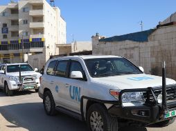 El convoy consta de once camiones cargados de suministros no alimentarios como mantas, colchones y bidones. EFE/Y. Nemah