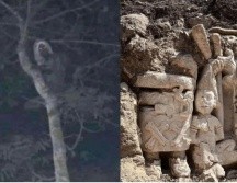 Presidente López Obrador también compartió una escultura prehispánica en Ek Balam. ESPECIAL