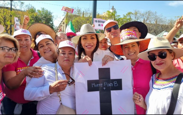 La diputada federal por Jalisco, María Elena Limón en la marcha para defender al INE. EL INFROMADOR